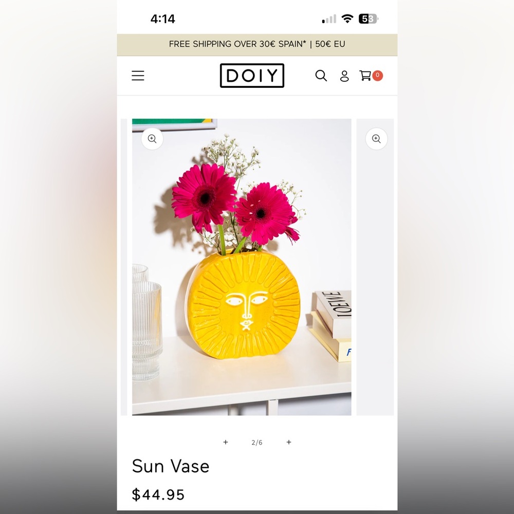Sun Face Yellow Vase DOIY New in Box